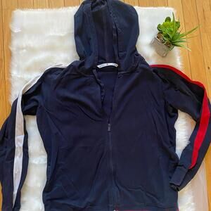 Tommy Hilfiger Women's Zip-Up Hoodie with Color Block Sleeves Large